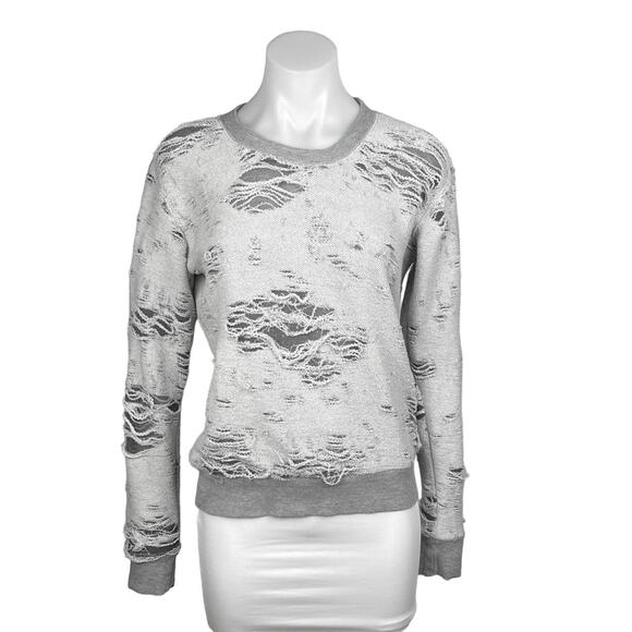 IRO Jeans Womens Gray Cotton Distressed Ripped Long Sleeve Sweatshirt Top XS - Picture 1 of 10